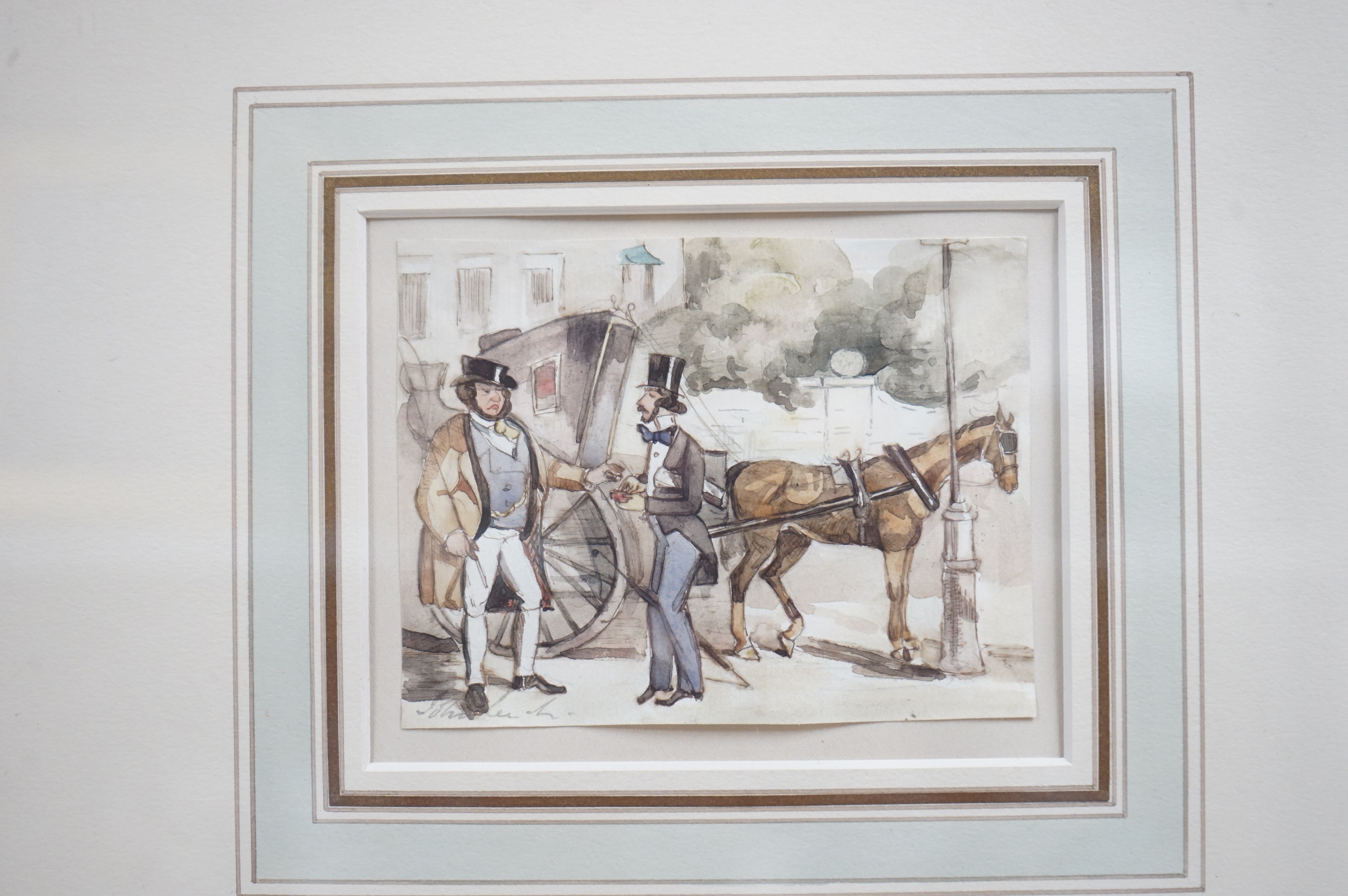 John Leach (1817-1864), watercolour, 'A Tip Well Received', signed in pencil, 10 x 11.5cm